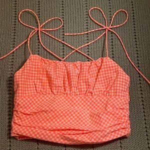 ZARA orange&pink plaid crop